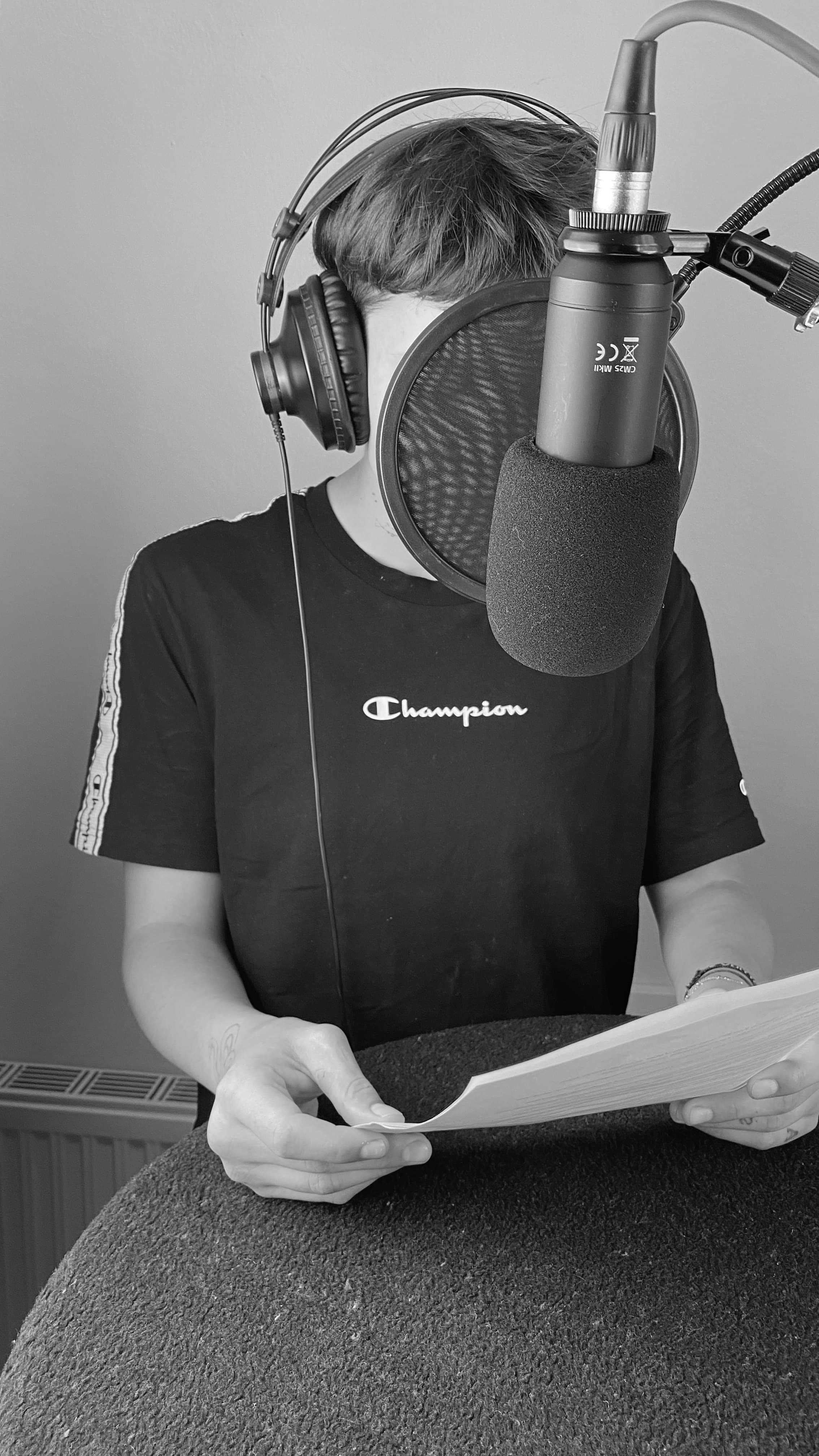 A woman recording her voice